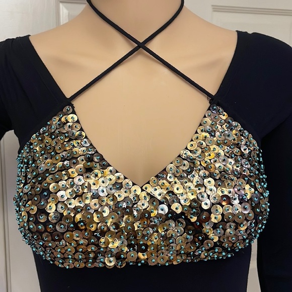 - Thamara Capelao beaded crisscross strap slight asymmetric hem Flowy Blac… - Picture 3 of 10